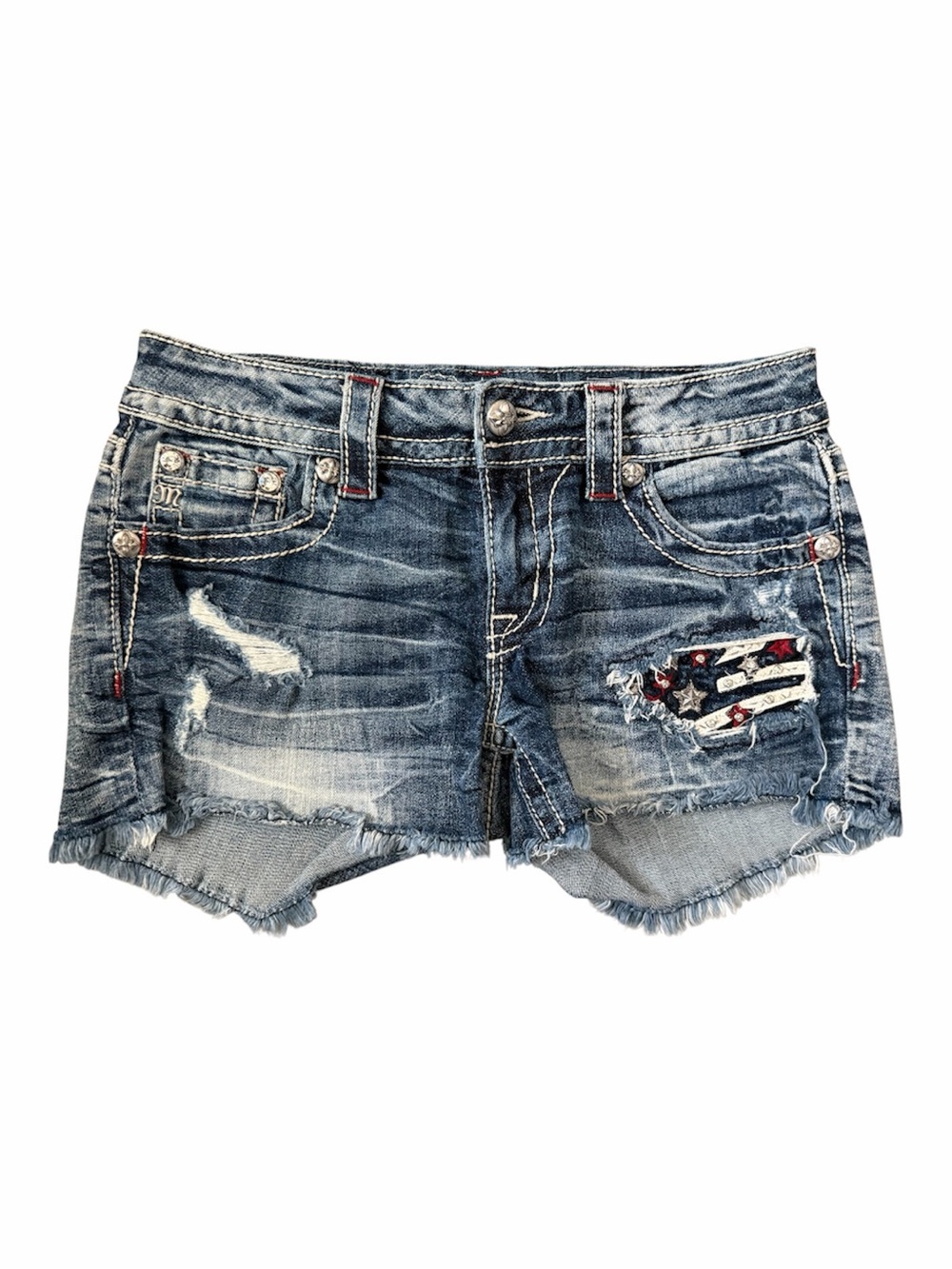 Miss Me Whiskered Fringed Patriotic Tattered Flag Summer
Jean Shorts Women's 27